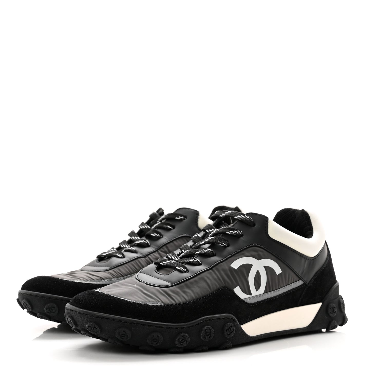 Nylon Calfskin Suede CC Sneakers 40 Grey Black White
