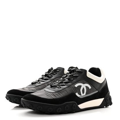 Chanel Nylon Calfskin Suede CC Sneakers 40 Grey Black White 3 of 8