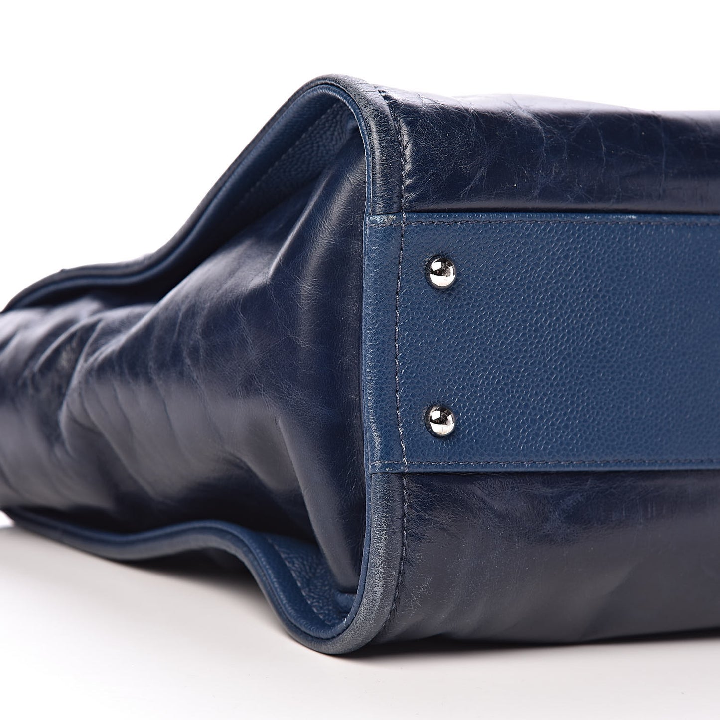 Glazed Calfskin Small Deauville Tote Blue