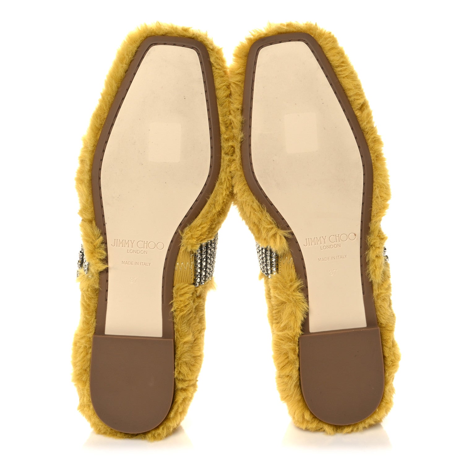 Jimmy Choo Faux Fur Crystal Embellished Krista Flats 37 Yellow 5 of 7