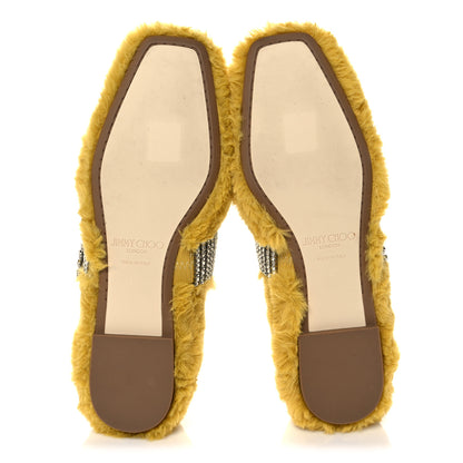 Jimmy Choo Faux Fur Crystal Embellished Krista Flats 37 Yellow 5 of 7