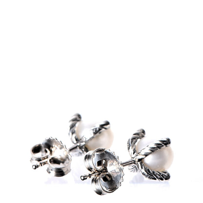 David Yurman Sterling Silver Diamond Pearl 7mm Earrings 3 of 6