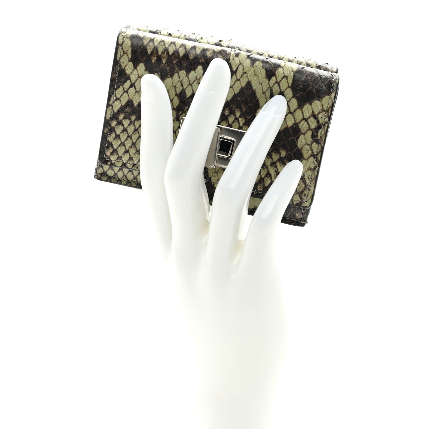 Fendi Elaphe Vitello Grace Python Print Micro Trifold Wallet Green Tea 2 of 7