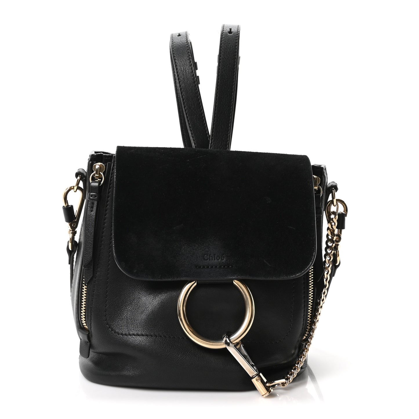 Suede Calfskin Small Faye Backpack Black