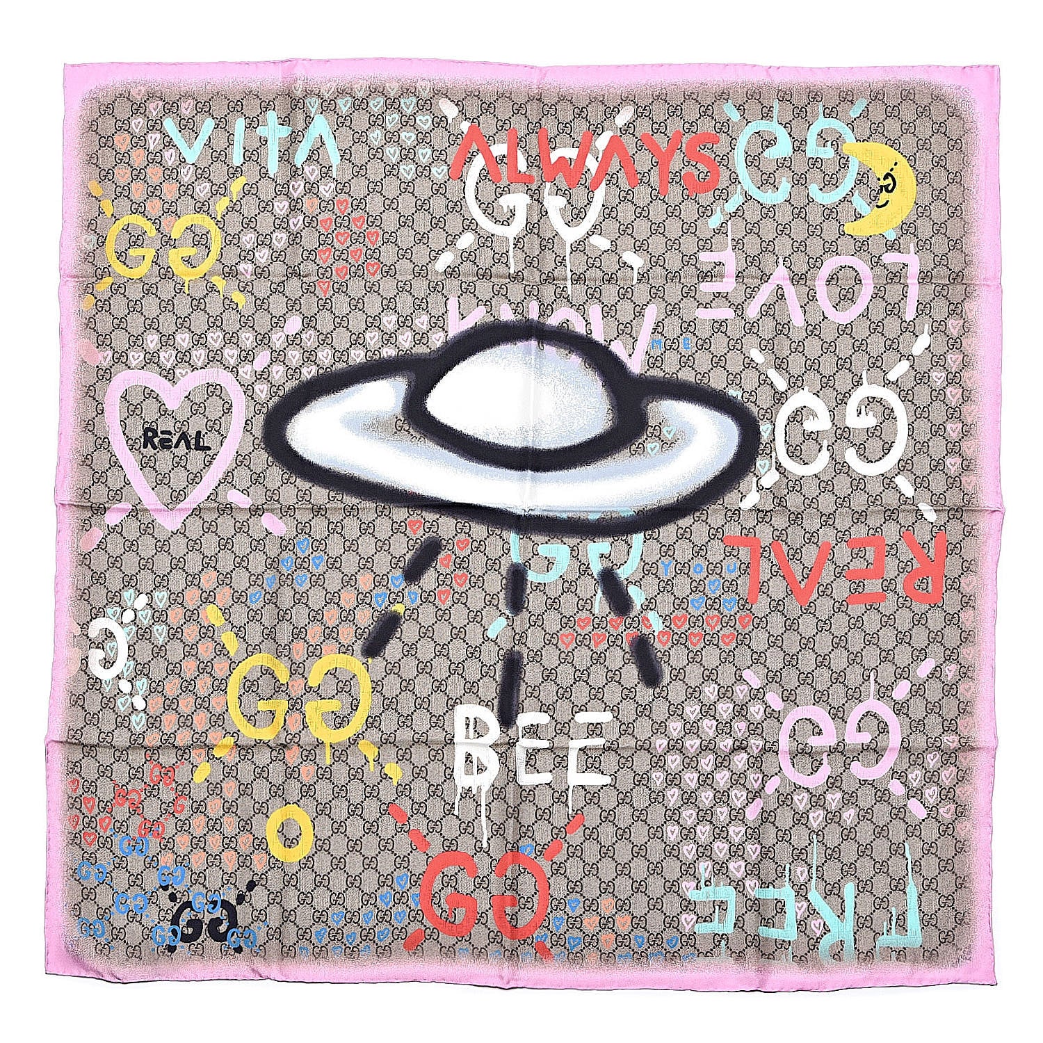 Gucci Silk Twill GG Monogram Real GG UFO Square Scarf Multicolor 1 of 3