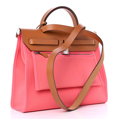 Hermes Vache Hunter Toile Herbag Zip 31 PM Rose Azalee Natural 4 of 16