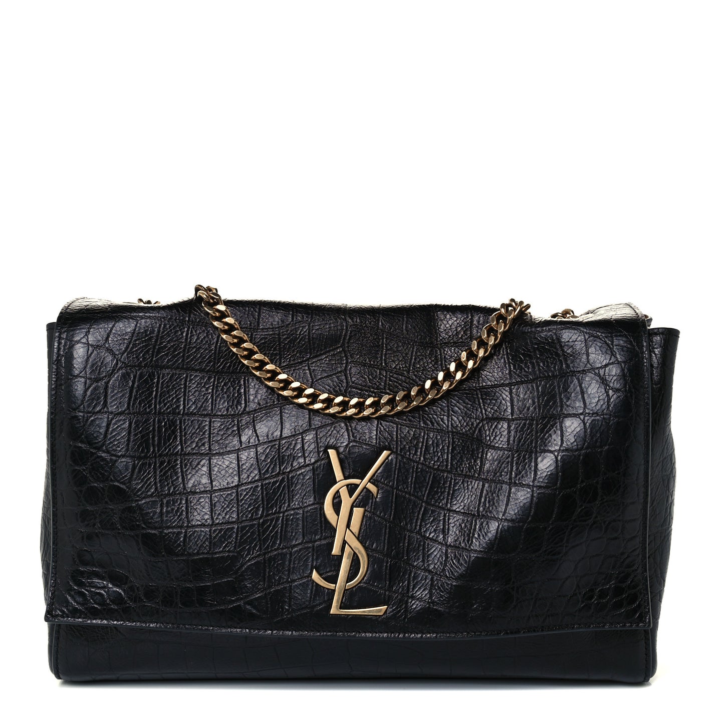 Calfskin Crocodile Embossed Suede Medium Reversible Monogram Kate Satchel Military Taupe