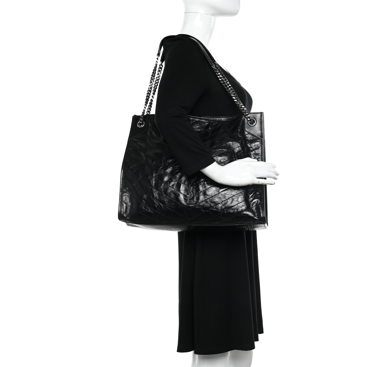 Saint Laurent Crinkled Calfskin Matelasse Monogram Medium Niki Shopper Tote Black 2 of 12
