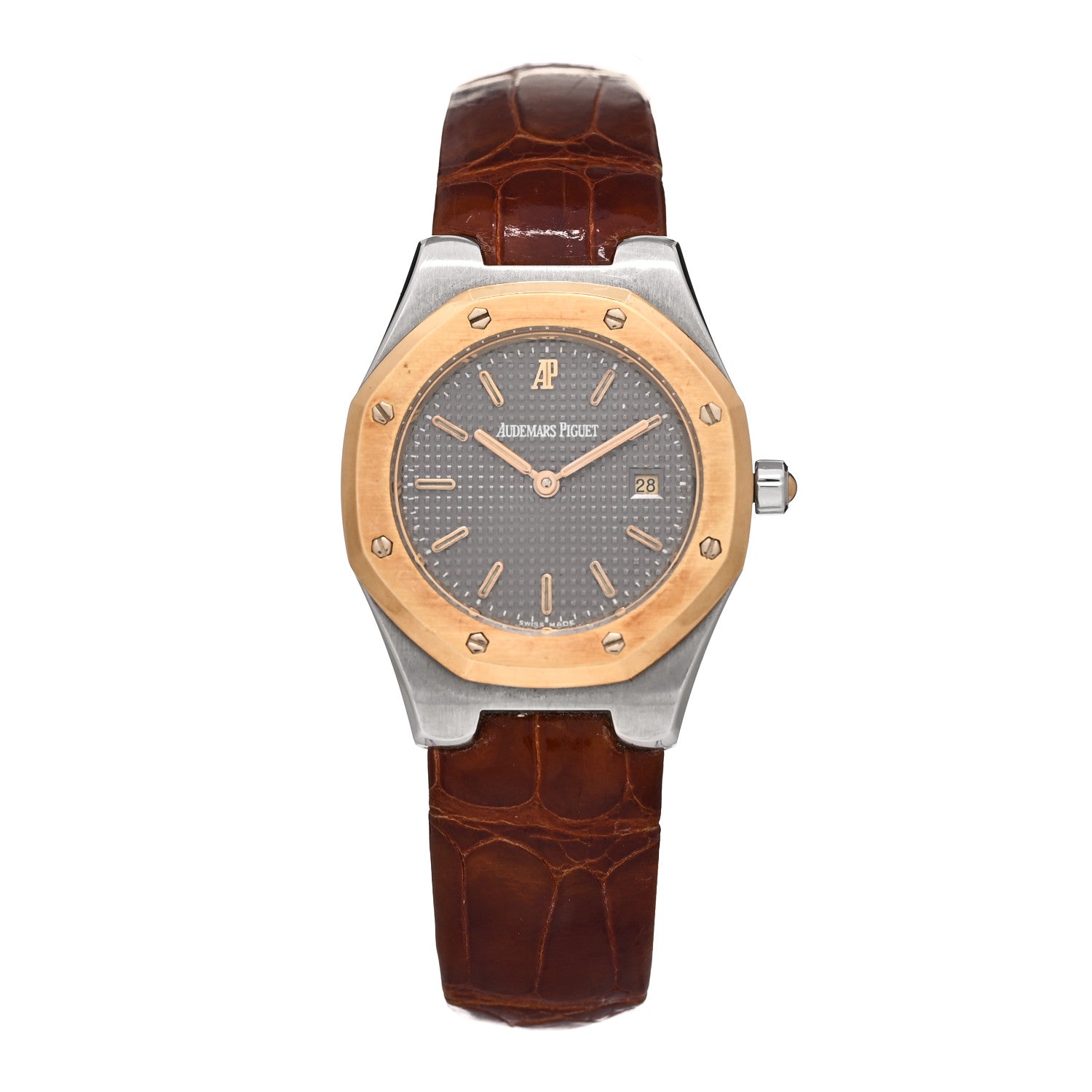 Audemars Piguet Stainless Steel 18K Yellow Gold Alligator 28mm Royal Oak Quartz Watch Grey 66800SA 1 of 4