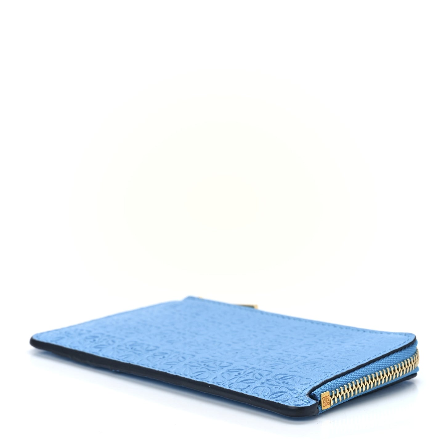 Calfskin Embossed Repeat Coin Card Holder Cyan