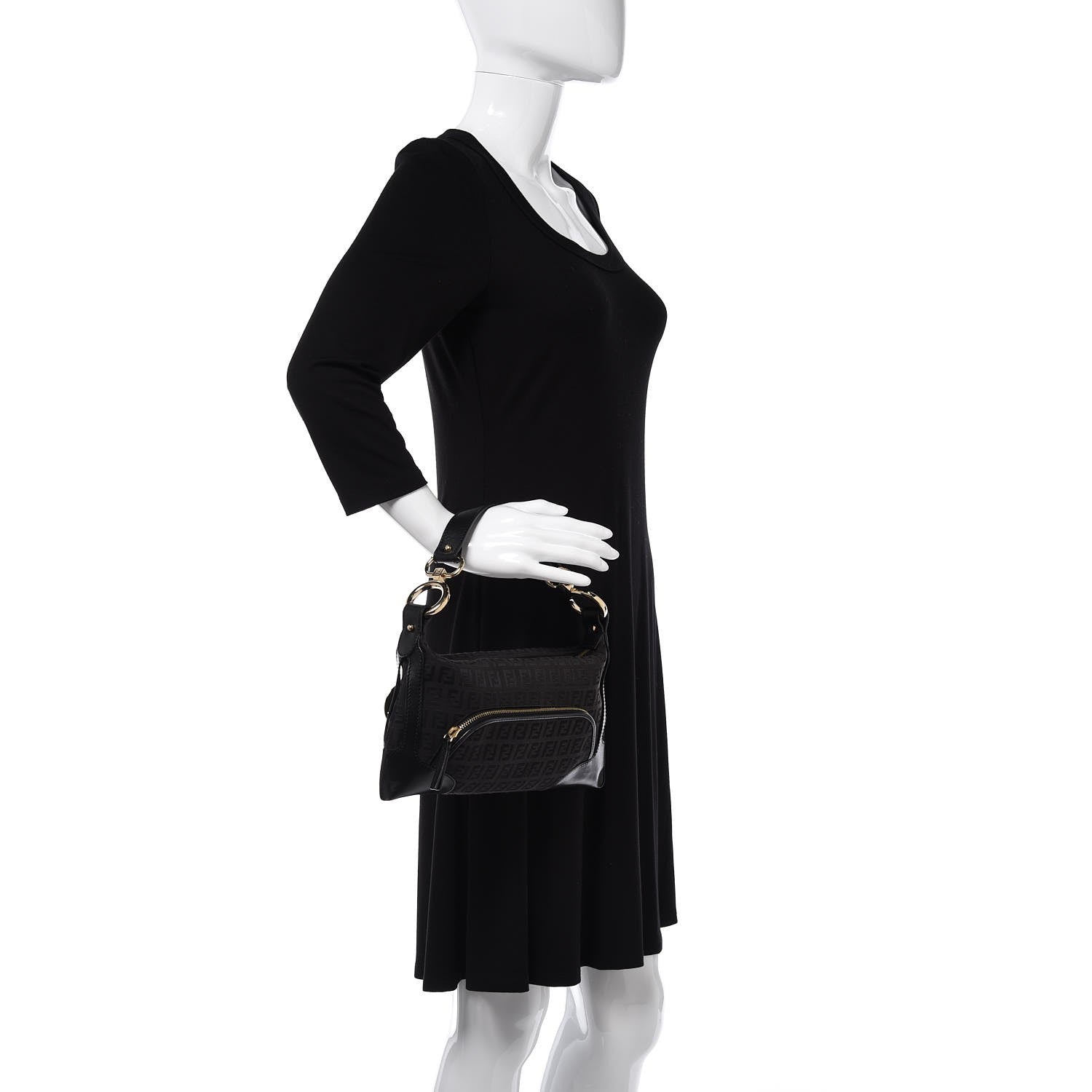 Fendi Zucchino Cuoio Small Chef Pocket Shoulder Bag Black 2 of 7