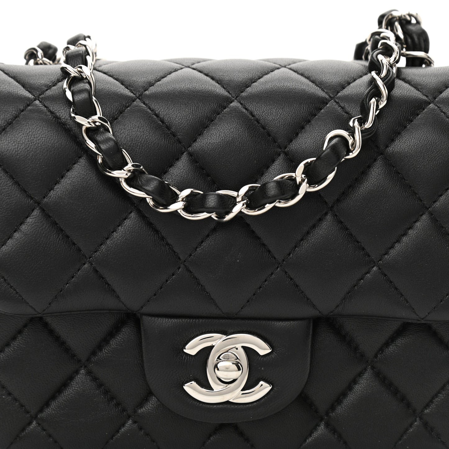Lambskin Quilted Mini Square Flap Black