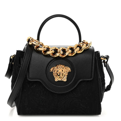 Versace Calfskin Lurex Cloquet Small La Medusa Chain Top Handle Handbag Black 1 of 10