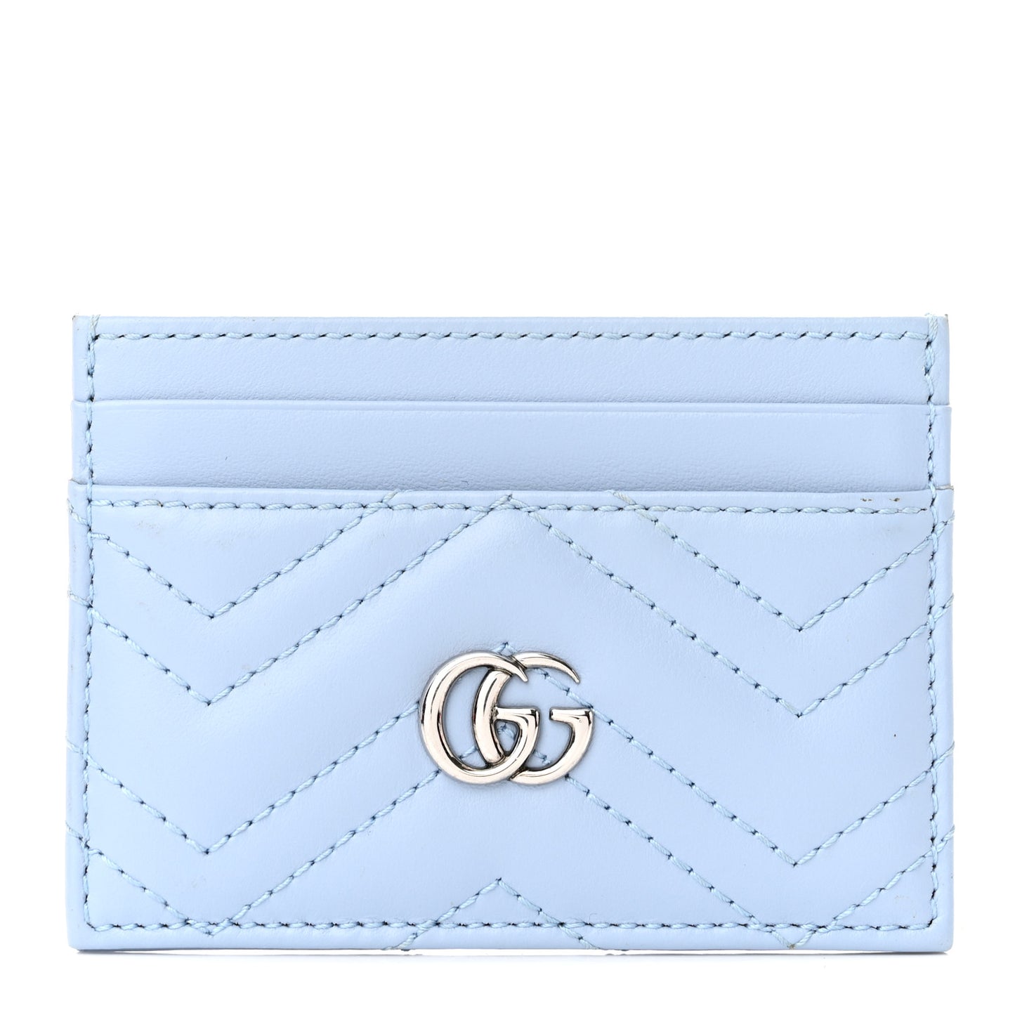 Calfskin Matelasse GG Marmont Card Holder Porcelain Light Blue