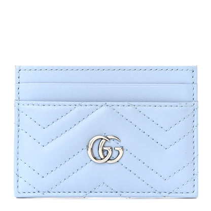 Gucci Calfskin Matelasse GG Marmont Card Holder Porcelain Light Blue 1 of 7