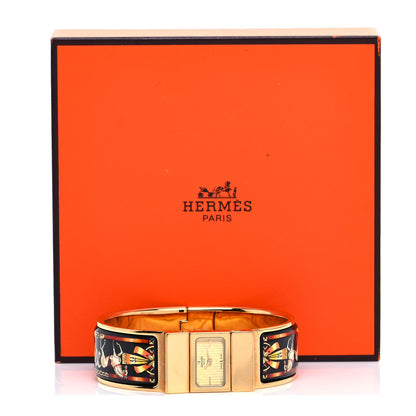 Hermes Stainless Steel Enamel 19mm Printed Horse Loquet Quartz Watch Black 5 of 5
