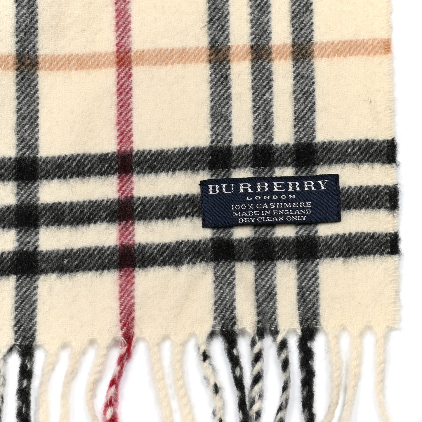 Cashmere Vintage Check Fringe Scarf Ivory