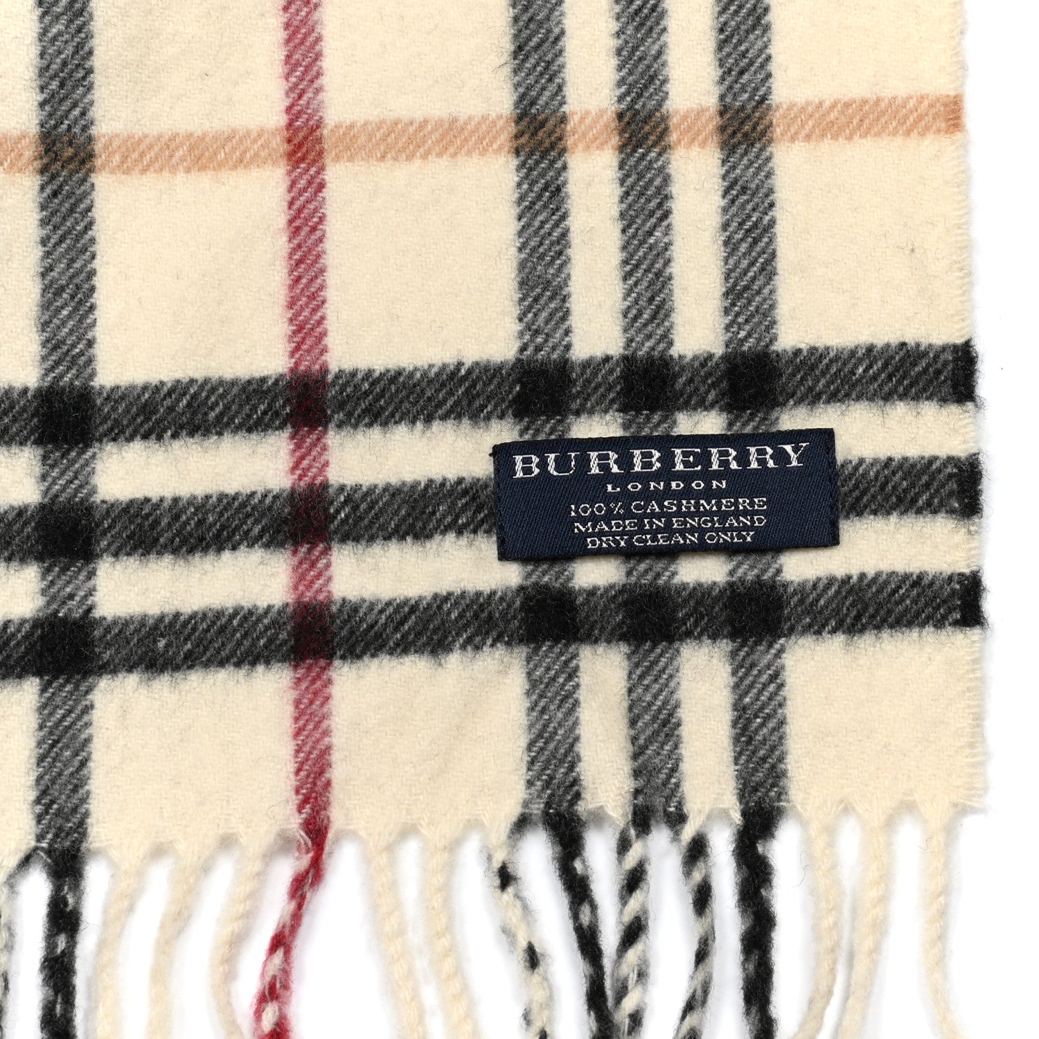 Burberry Cashmere Vintage Check Fringe Scarf Ivory 4 of 4