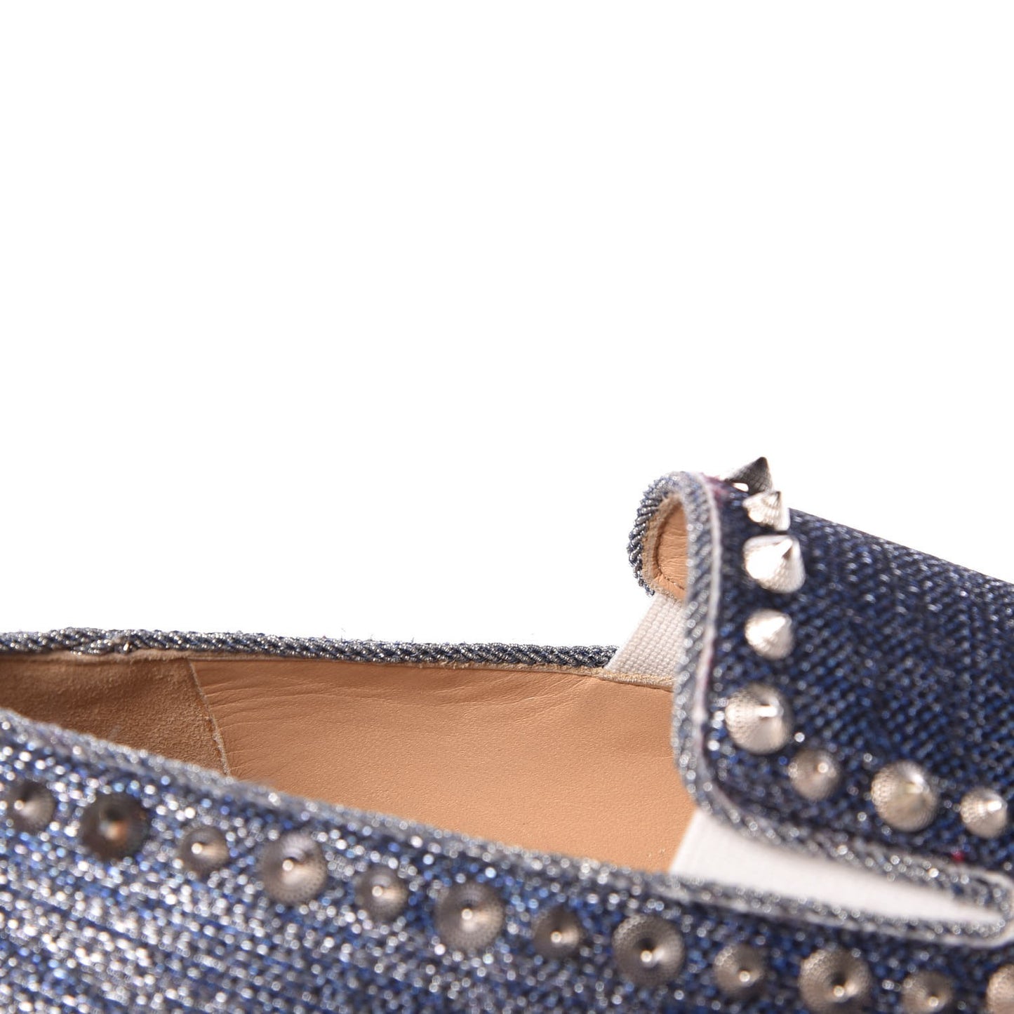 Womens Denim Lame Lux Spikes Pik Boat Flat 37 Silver