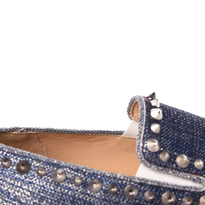 Christian Louboutin Womens Denim Lame Lux Spikes Pik Boat Flat 37 Silver 11 of 11