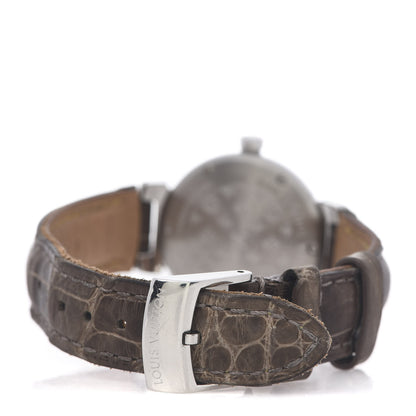 Louis Vuitton Stainless Steel Alligator Diamond 28mm Tambour Quartz Watch 4 of 5