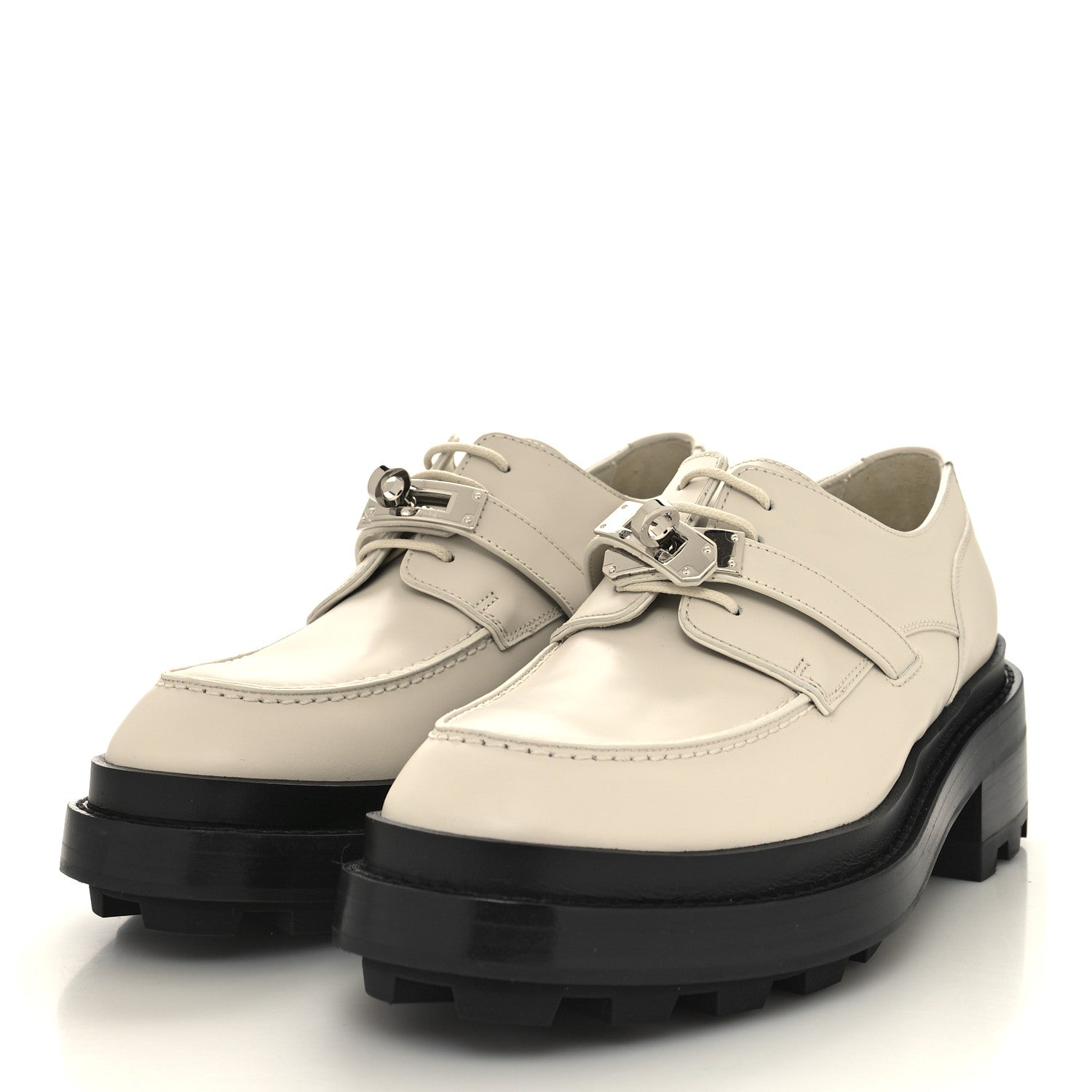 Hermes Glazed Calfskin Womens First Derby Shoes 37 Beige Glaise 3 of 9