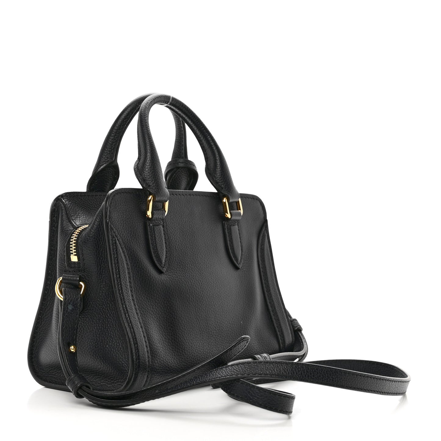Pebbled Calfskin Mini Skull Padlock Zip Around Tote Navy