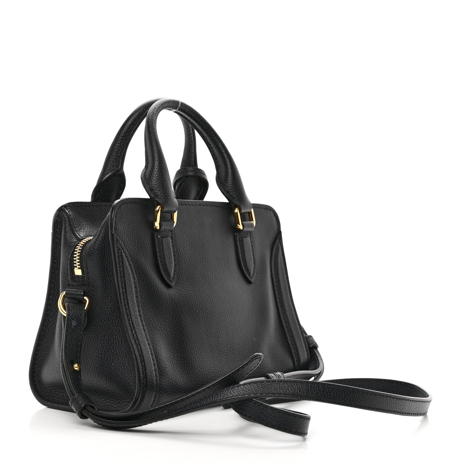 Alexander McQueen Pebbled Calfskin Mini Skull Padlock Zip Around Tote Navy 3 of 10