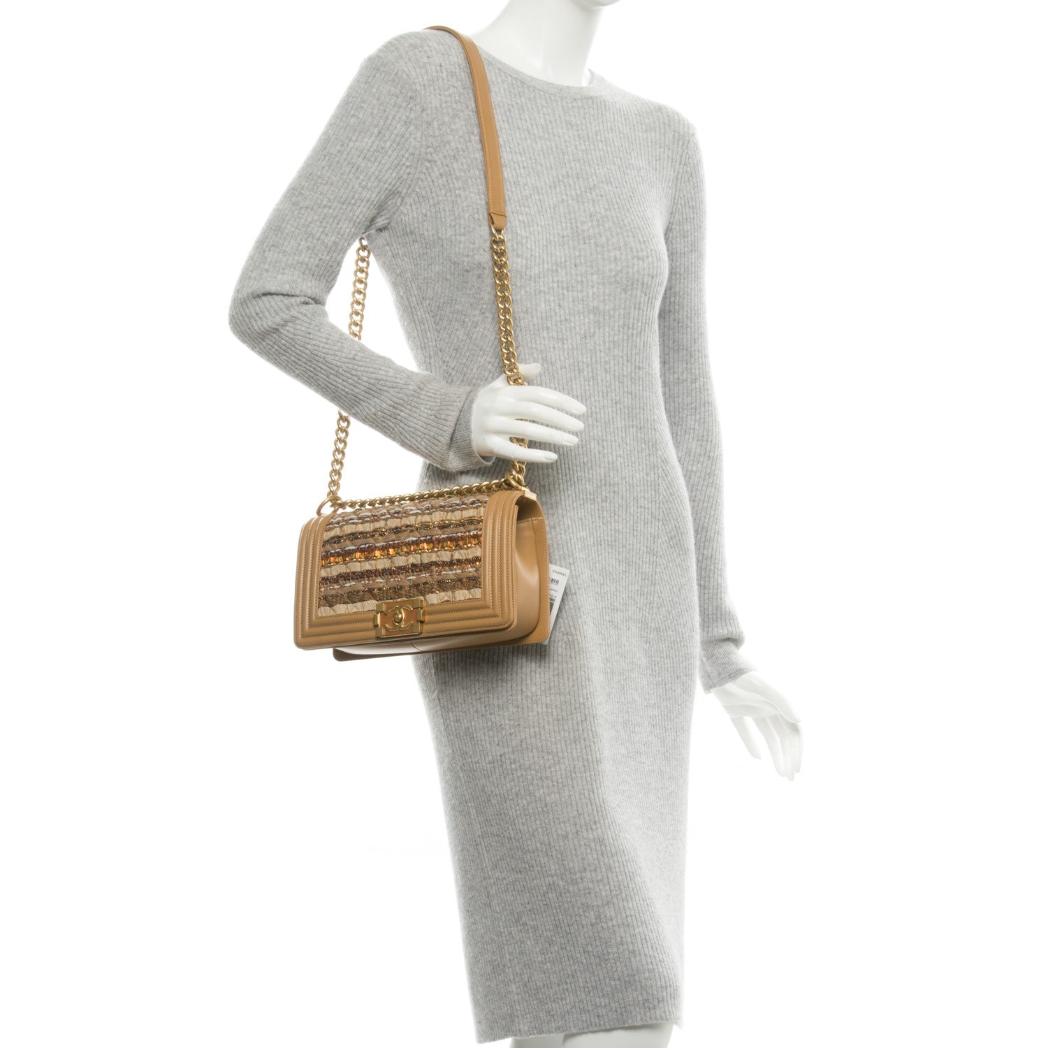 Chanel Iridescent Tweed Lambskin Medium Boy Flap Dark Beige 2 of 8