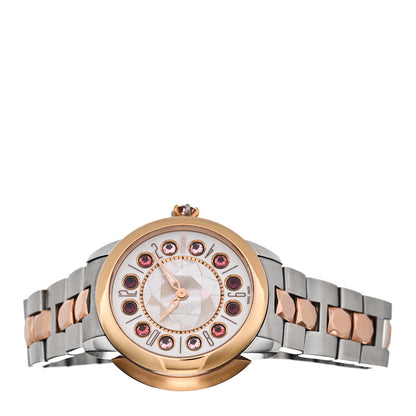 Fendi Stainless Steel Mother of Pearl Topaz Spinel 38mm Ishine Rotating Gem Two Tone Quartz Watch 2 of 5