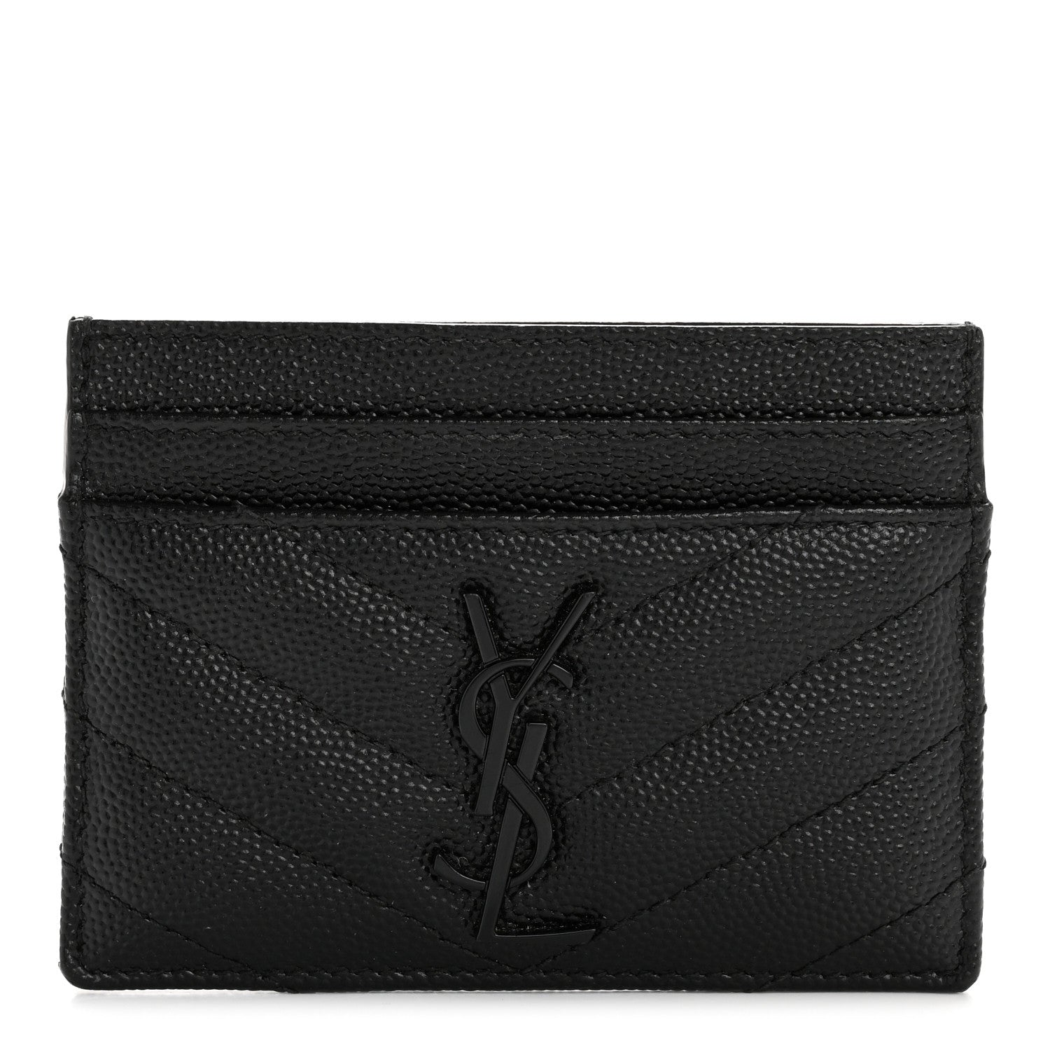 Saint Laurent Grain De Poudre Matelasse Chevron Monochrome Monogram Credit Card Case Black 1 of 7