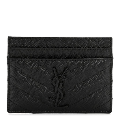 Saint Laurent Grain De Poudre Matelasse Chevron Monochrome Monogram Credit Card Case Black 1 of 7