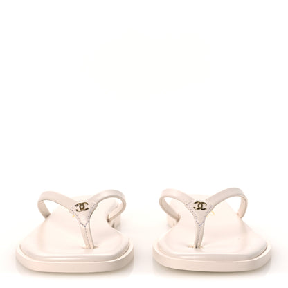 Chanel Goatskin CC Times Square Thong Sandals 35 White 3 of 11