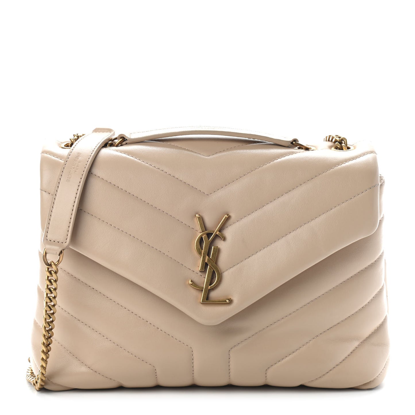 Calfskin Y Quilted Monogram Small Loulou Chain Satchel Dark Beige
