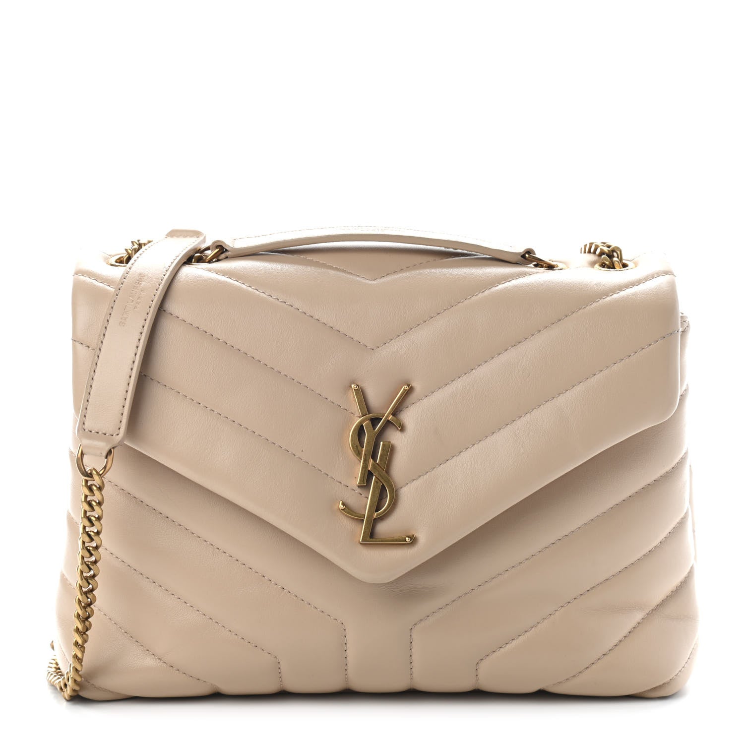 Saint Laurent Calfskin Y Quilted Monogram Small Loulou Chain Satchel Dark Beige 1 of 9