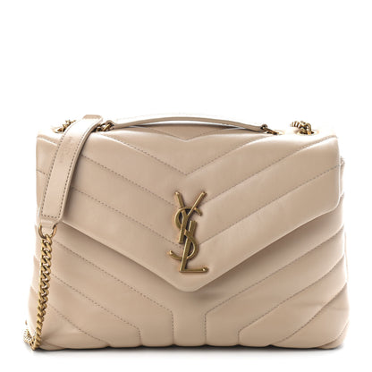 Saint Laurent Calfskin Y Quilted Monogram Small Loulou Chain Satchel Dark Beige 1 of 9