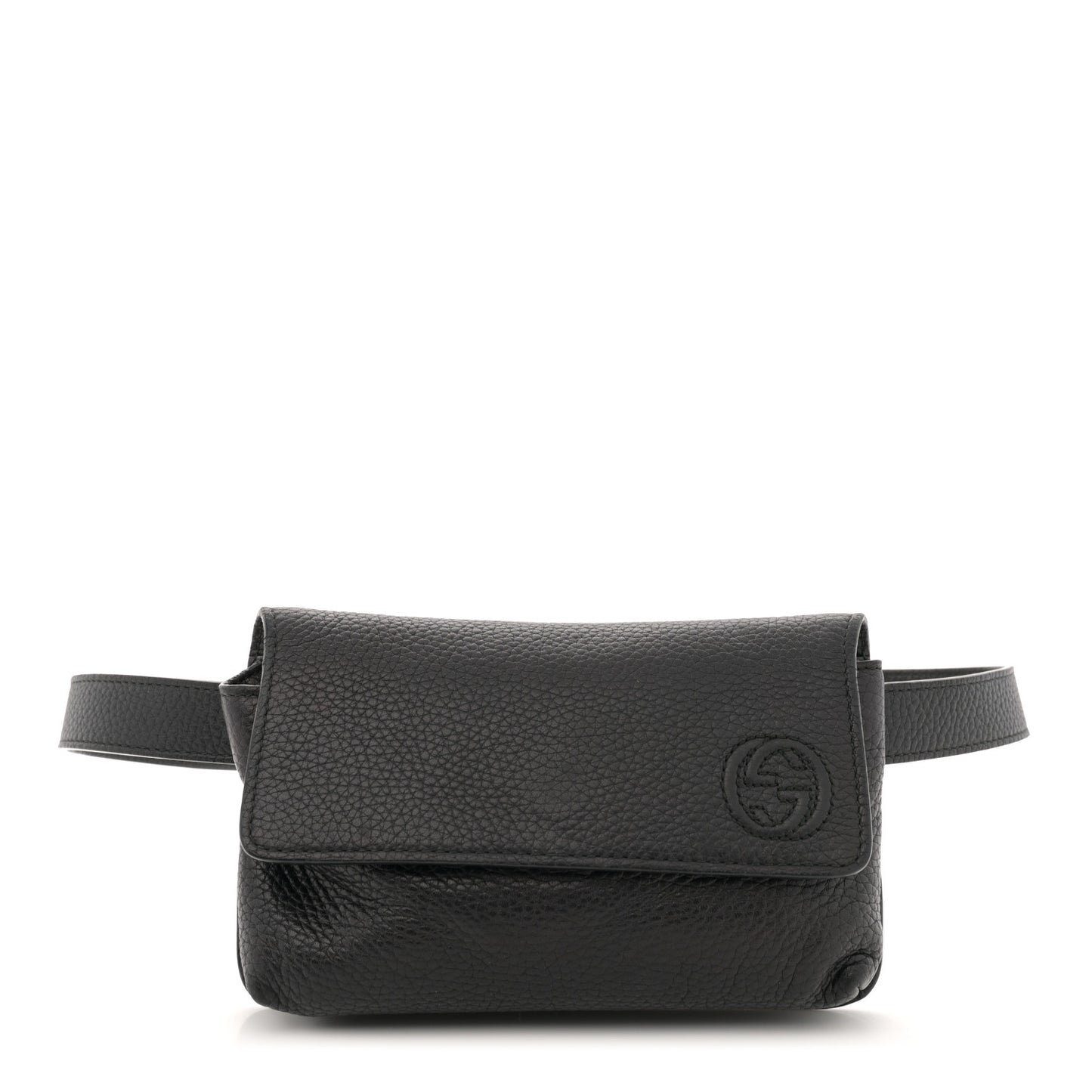 Pebbled Calfskin Soho Flap Belt Bag Black