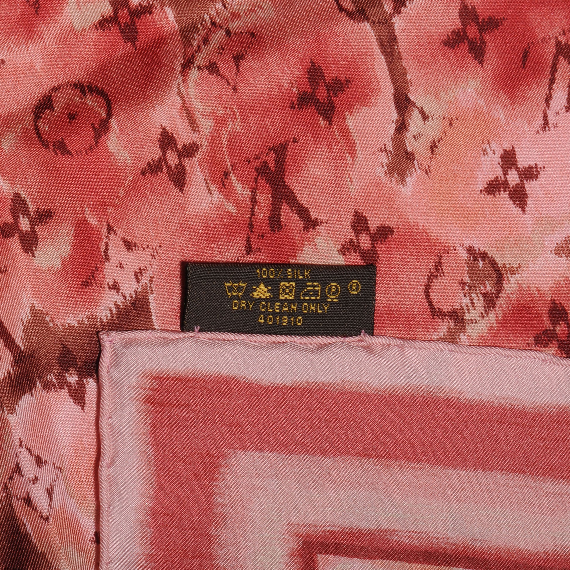 Louis Vuitton Silk Monogram Ikat Summer Square Scarf Rose Velours 4 of 5