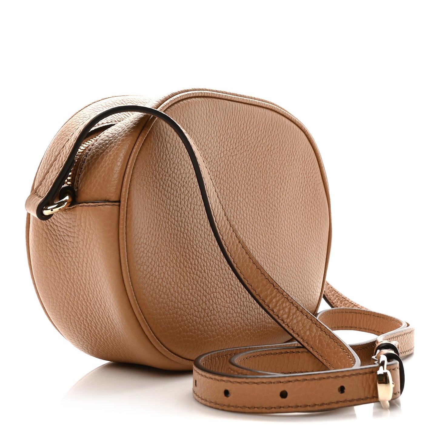 Pebbled Calfskin Oval Soho Shoulder Bag Beige Camelia