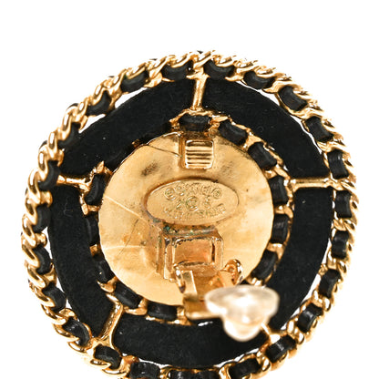 Chanel Lambskin Lambskin Pearl Round Clip On Earrings Gold Black 4 of 4