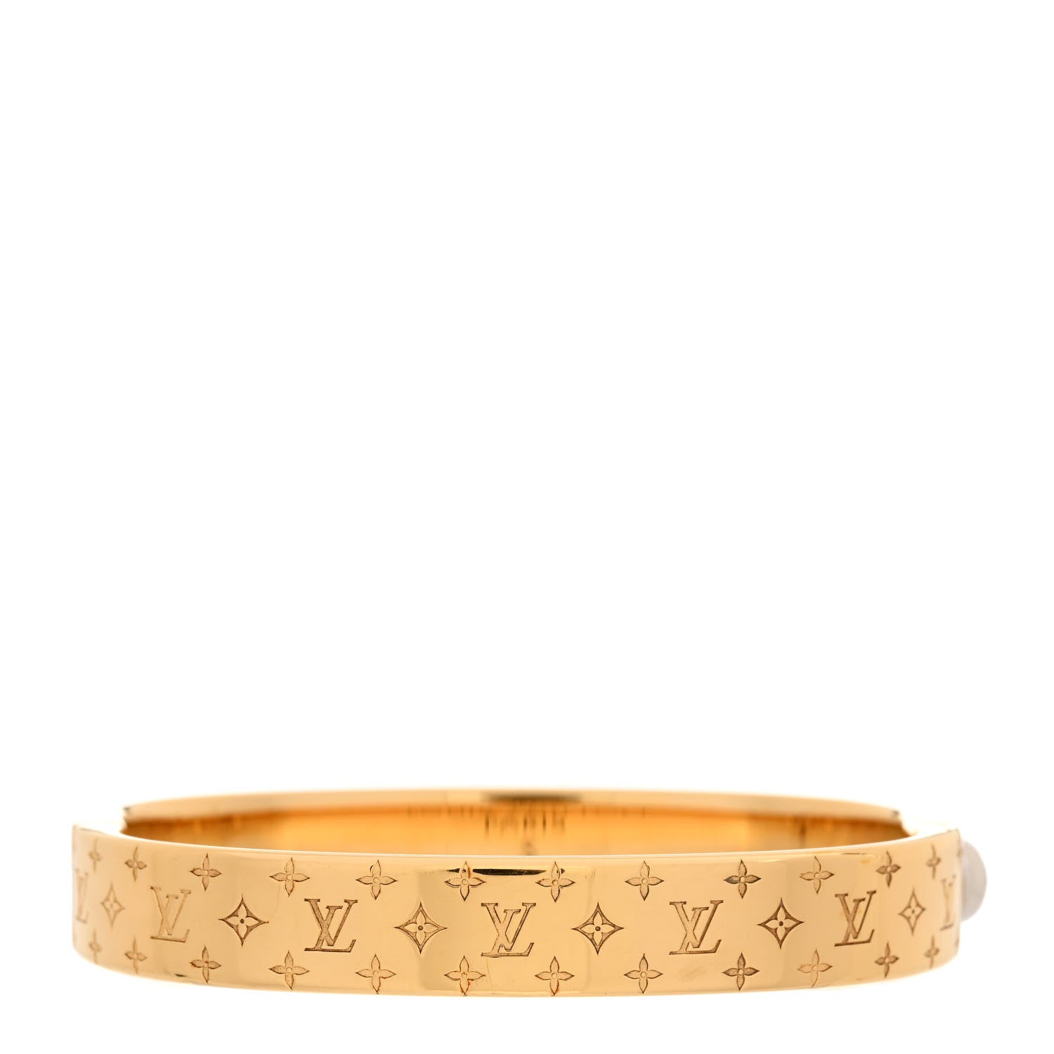Louis Vuitton Brass Crystal Monogram Nanogram Strass Cuff S Gold 3 of 6