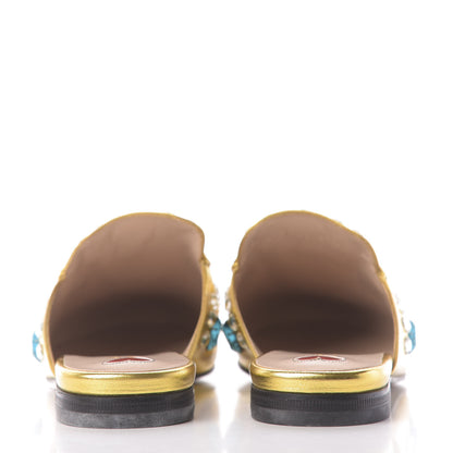 Gucci Metallic Nappa Crystal Womens Princetown Slippers 37.5 Gold 7 of 11