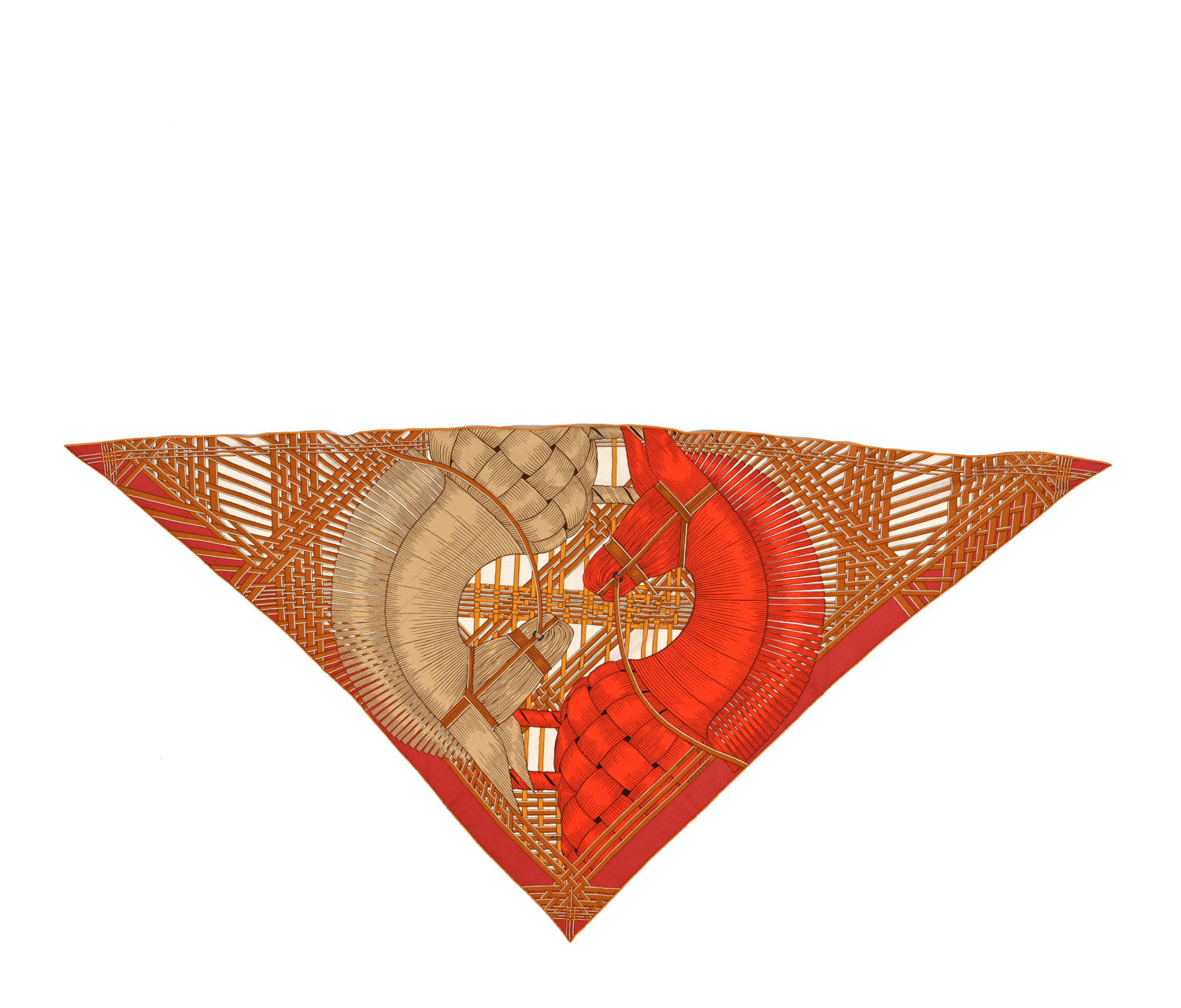Hermes Cashmere Silk Masan & Masan Giant Triangle Scarf Orange Beige Dore White 1 of 3