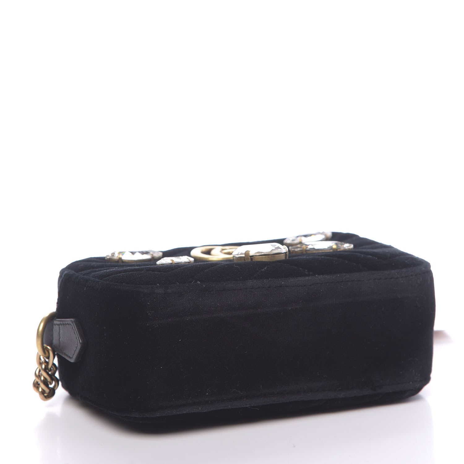 Gucci Velvet Matelasse Marquise Crystals Mini GG Marmont Chain Shoulder Bag Black 4 of 10