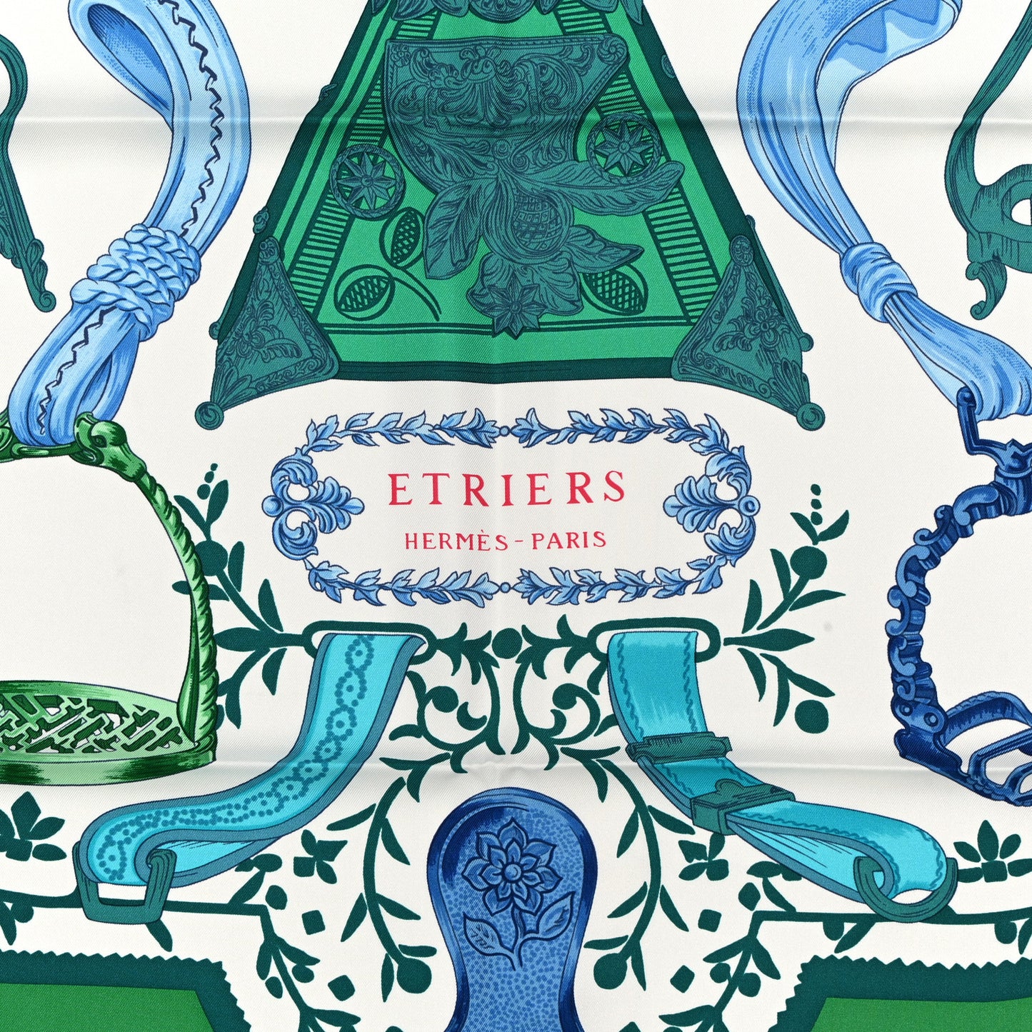 Silk Etriers Scarf 90 Vert White Turquoise