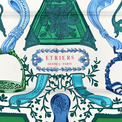 Hermes Silk Etriers Scarf 90 Vert White Turquoise 2 of 4