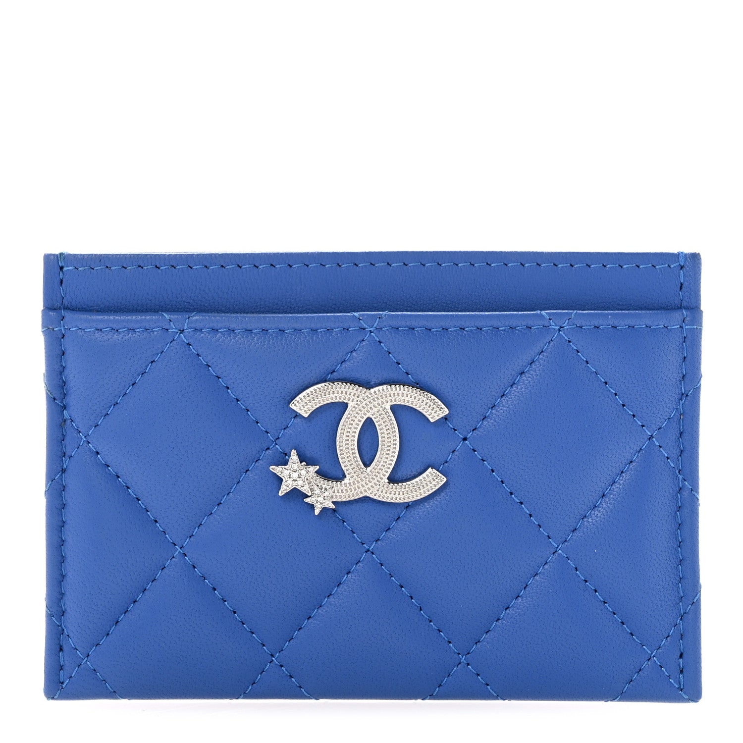 Chanel Lambskin Quilted Crystal Star Card Holder Blue 1 of 8