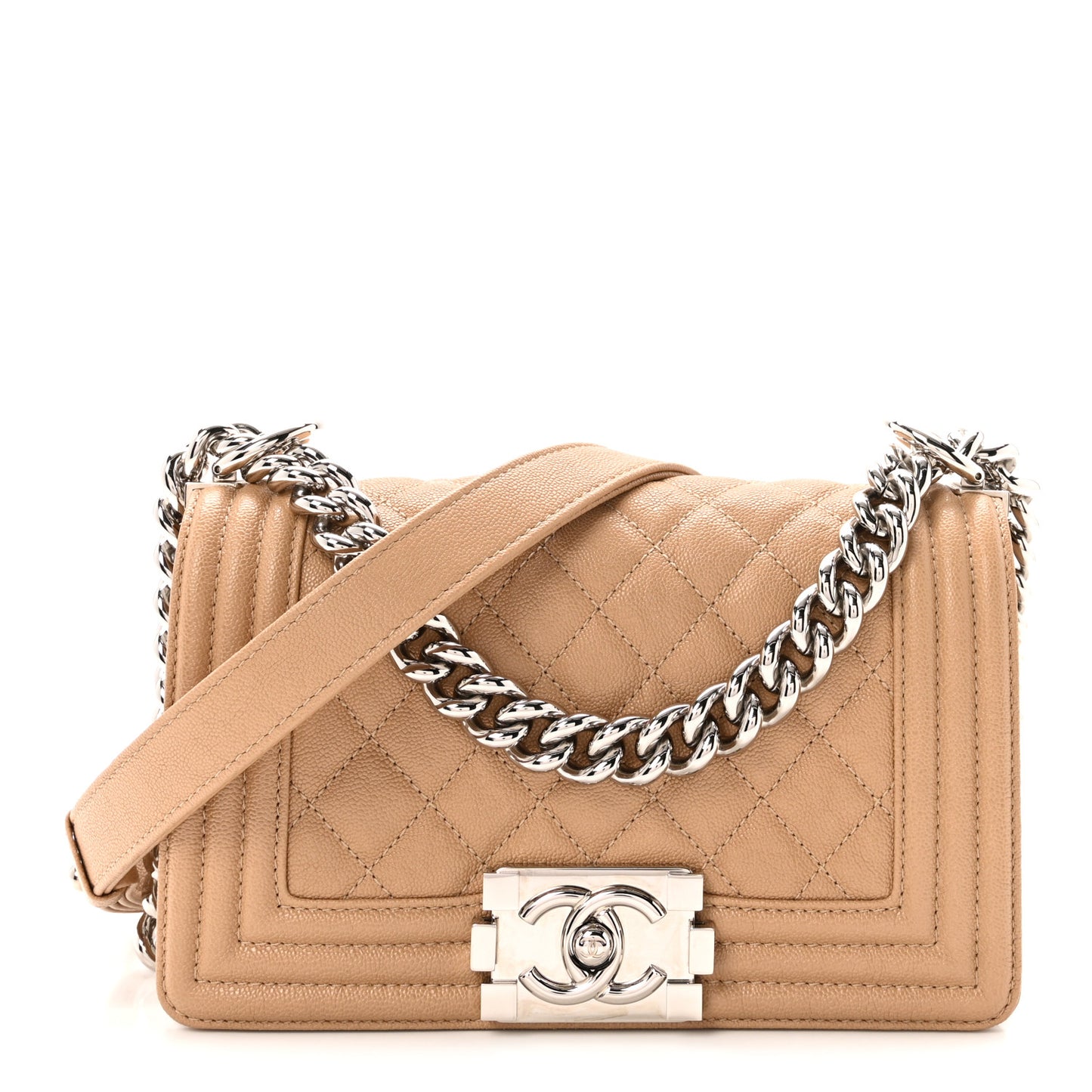 Caviar Quilted Small Boy Flap Beige