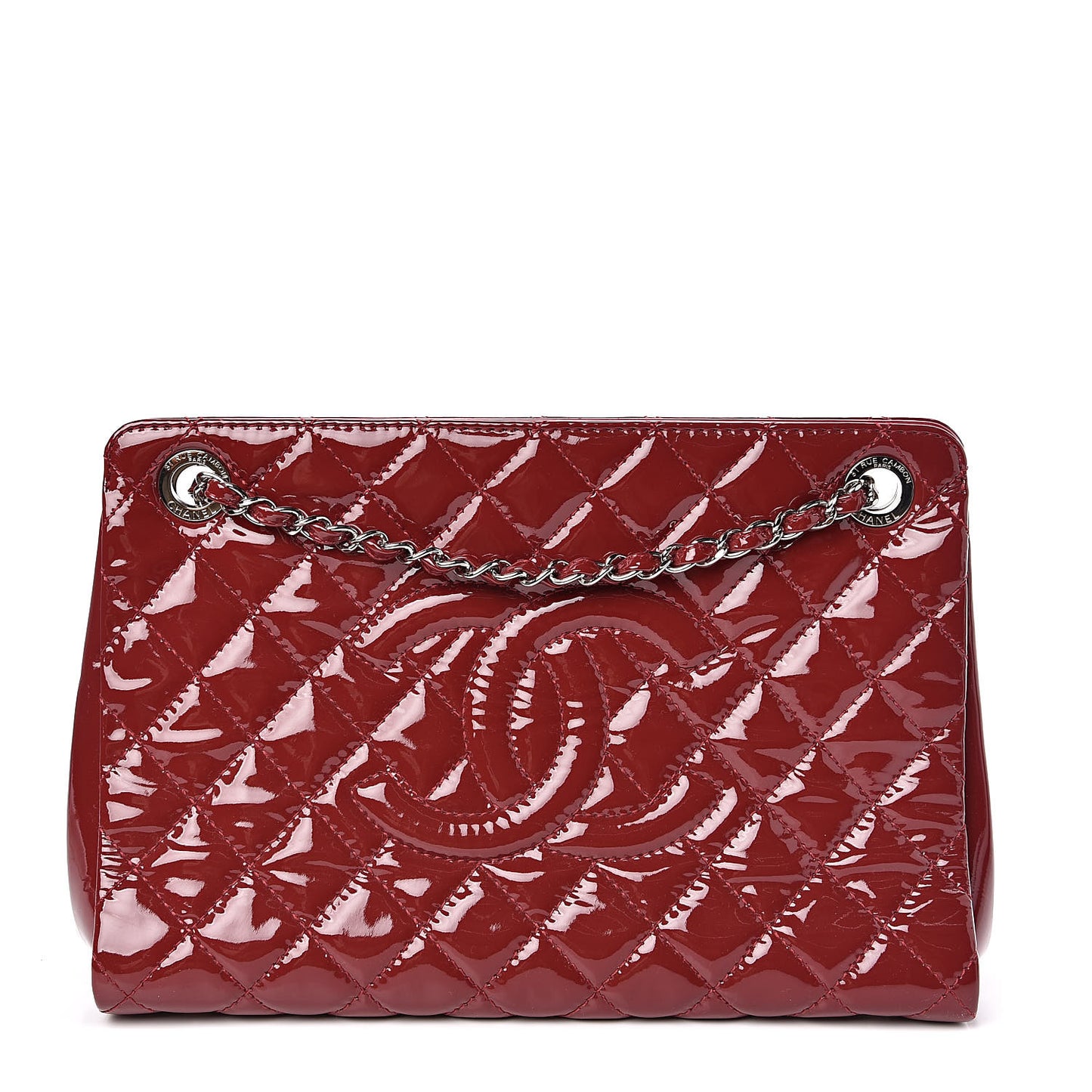 Patent Quilted Timeless CC Shopping Tote Red