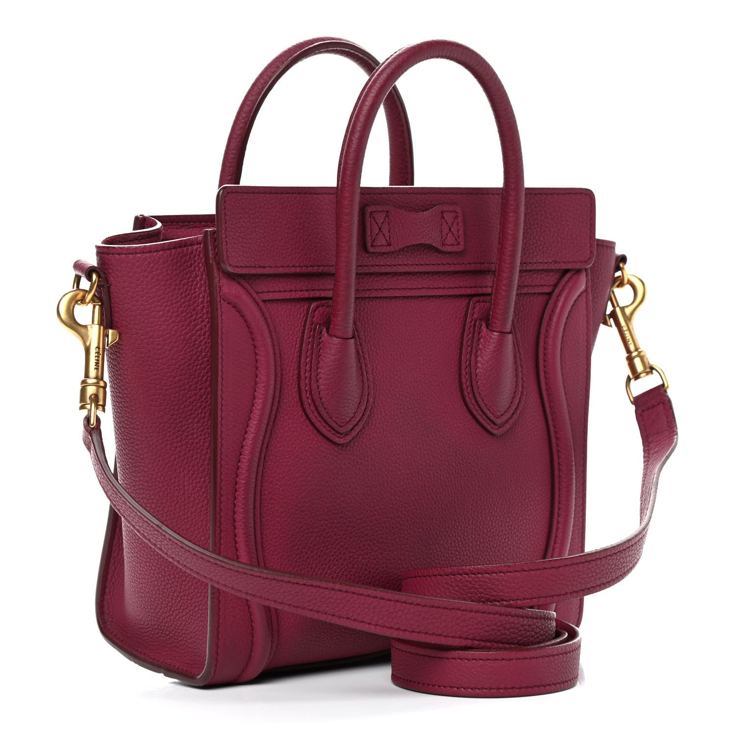 Celine Drummed Calfskin Nano Luggage Plum 3 of 9